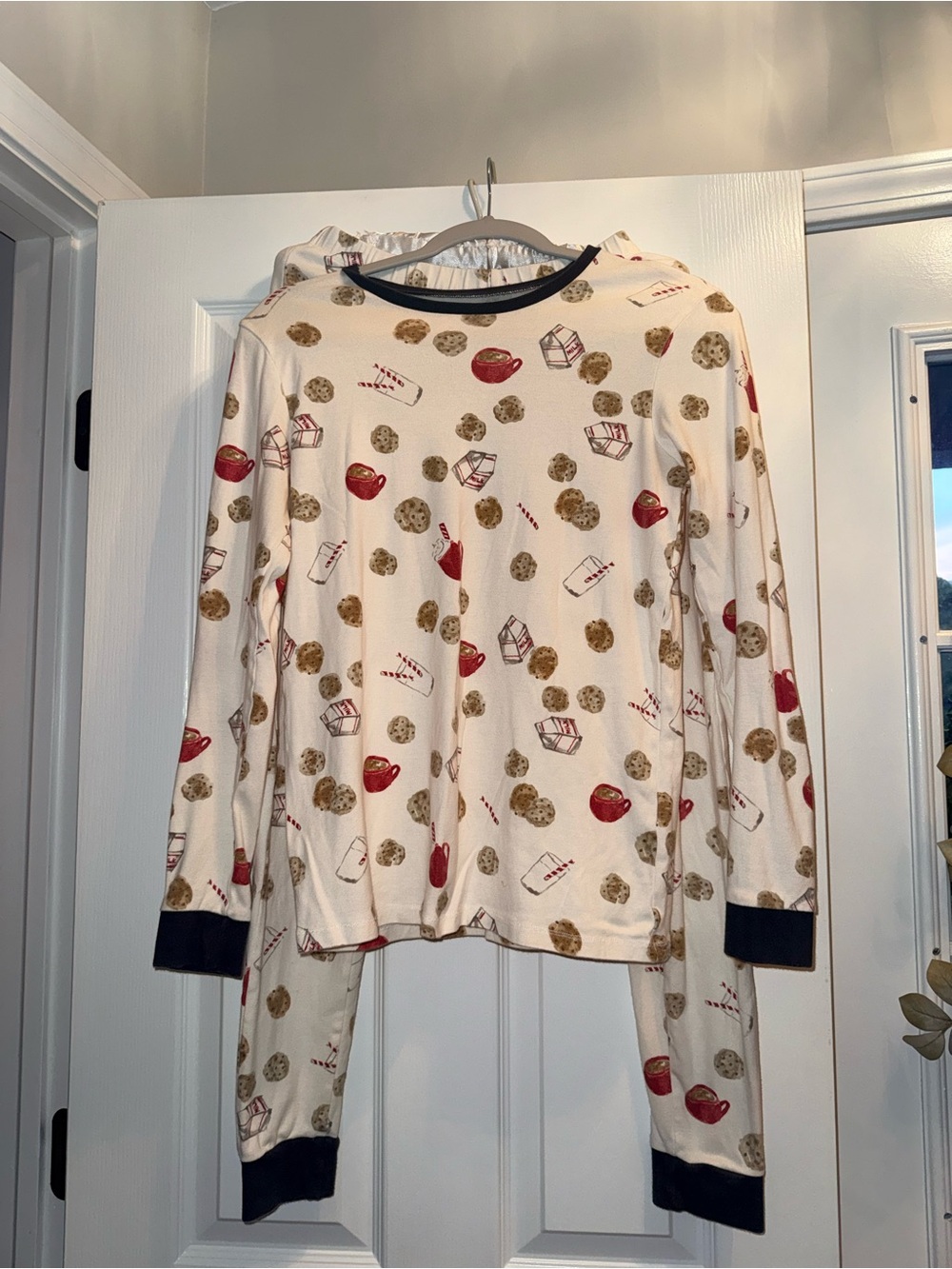 Burt's Bees Women’s Cream Pajama Set with Red Cookie & Milk Motif